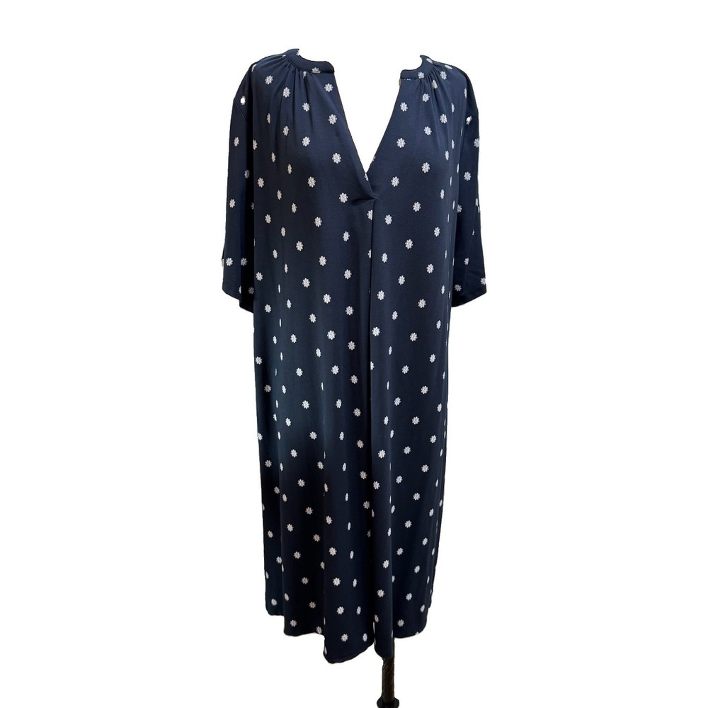 J JILL Floral Dress 2X Navy Short Sleeve Stretch Soft Knit Wearever  Boho Casual